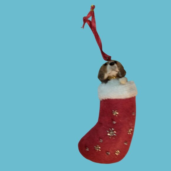 E S Imports Beagle Dog Christmas Stocking Ornament Beaded Embroidered Snowflake - Picture 3 of 8